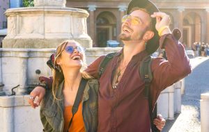 Couple in love traveling in europe in summer