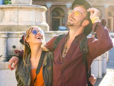 Couple in love traveling in europe in summer