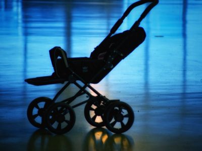 A baby stroller at the airport